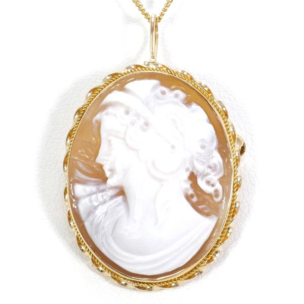 K14 14金 YG イエローゴールド ネックレス ブローチ シェルカメオ ジュエリー 中古
