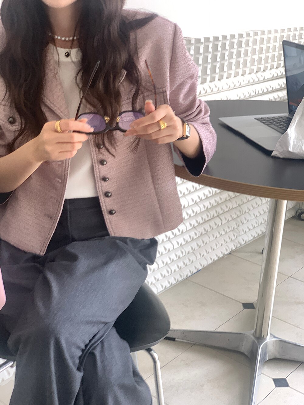 アウター ジャケット レディース ツイード 襟付き ジャケット Vネック ツイード素材 ボタン 秋冬 秋ジャケット 冬ジャケット 入学式 卒業式 パーティー キャリアウーマン 行事 フォーマル
