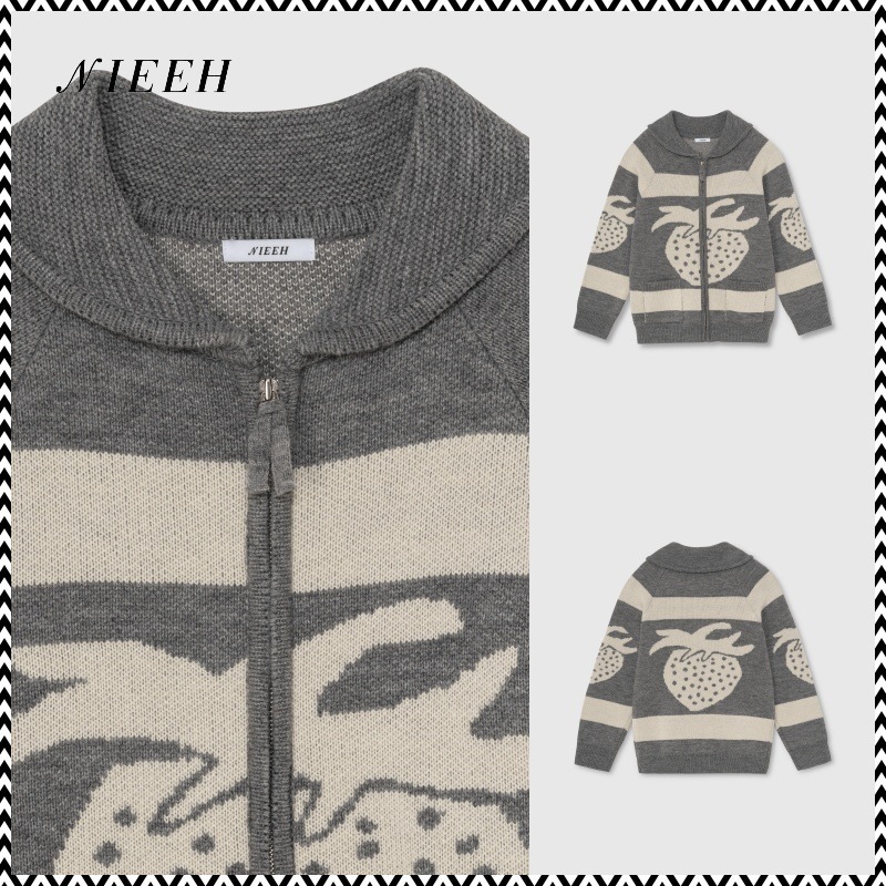 NIEEH STRAWBERRY ZIP-UP SWEATER