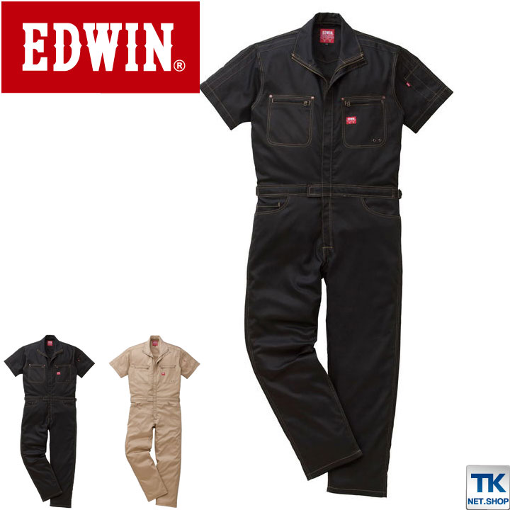 半袖つなぎ 半袖ツナギ EDWINつなぎ エドウインオールインワン 綿ウォッシュ加工 カラーステッチ つなぎ 春夏 エドウィン ストレッチ /edwin-81001-bb