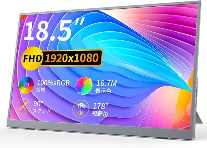 18.5インチ モバイルモニター大型 モバイルディスプレイ 1920x1080 FHD 非光沢 IPSパネル Srgb 100% 金属製軽量USB 付き