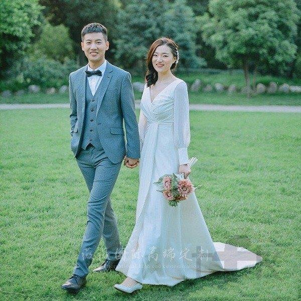 長袖 リボン 背中開き ウェディングドレス ロングドレス バックレス wedding dress ウエディングドレス 前撮り 後撮り 披露宴 結婚式 挙式 ビショップスリーブ 長袖 リボン 背中開き ウェディングドレス ロングドレス バックレス