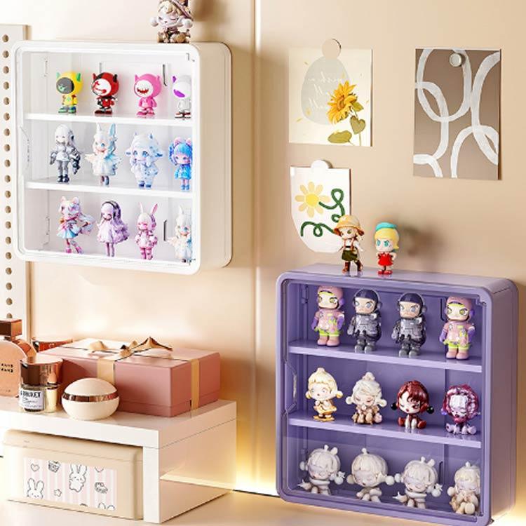 卓上 購入出荷が早い / 扉付き 段 フィギュア棚 3 透明 コレクション ミニカー 2 段 小型 ドール 壁掛け 4 個セット ディスプレイケース / 収納ケース