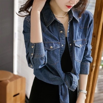 デニムシャツ トップス シャツ 白シャツ レギュラー丈 袖あり 長袖 Vネック 襟付き かわいい 大人可愛い きれいめ シンプル カジュアル 大人 おしゃれ お洒落 大人女子 こなれ感 ラフ