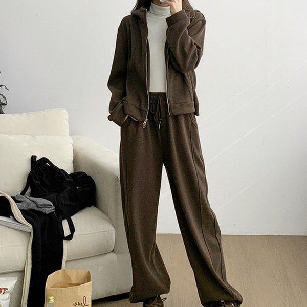 Hスタイル(SET)ファーノミフードジップアップセット 冬 女性 ミンクファー トレーニングウェアセット スウェットセット