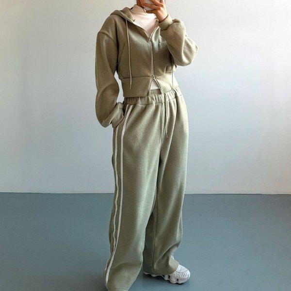 Hスタイル(SET)オレフードジップアップセット 冬 女性 裏起毛 トレーニングウェアセット フリース スウェットセット パンツセットアップ
