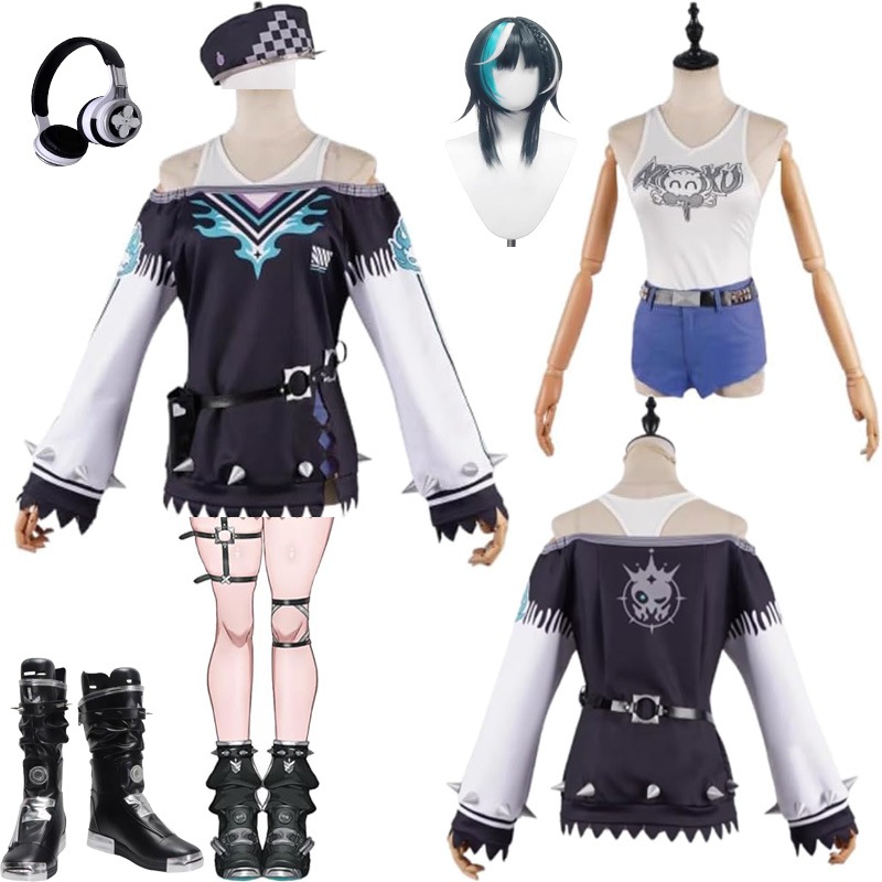 FLOW GLOW 輪堂千速 コスプレ 衣装 りんどうちはや コスプレ 仮装 コスチューム 漫遊展 撮影 ハロウィン クリスマス 帽子付き 「ヘッドホン＆ウイッグ&靴」追加可能