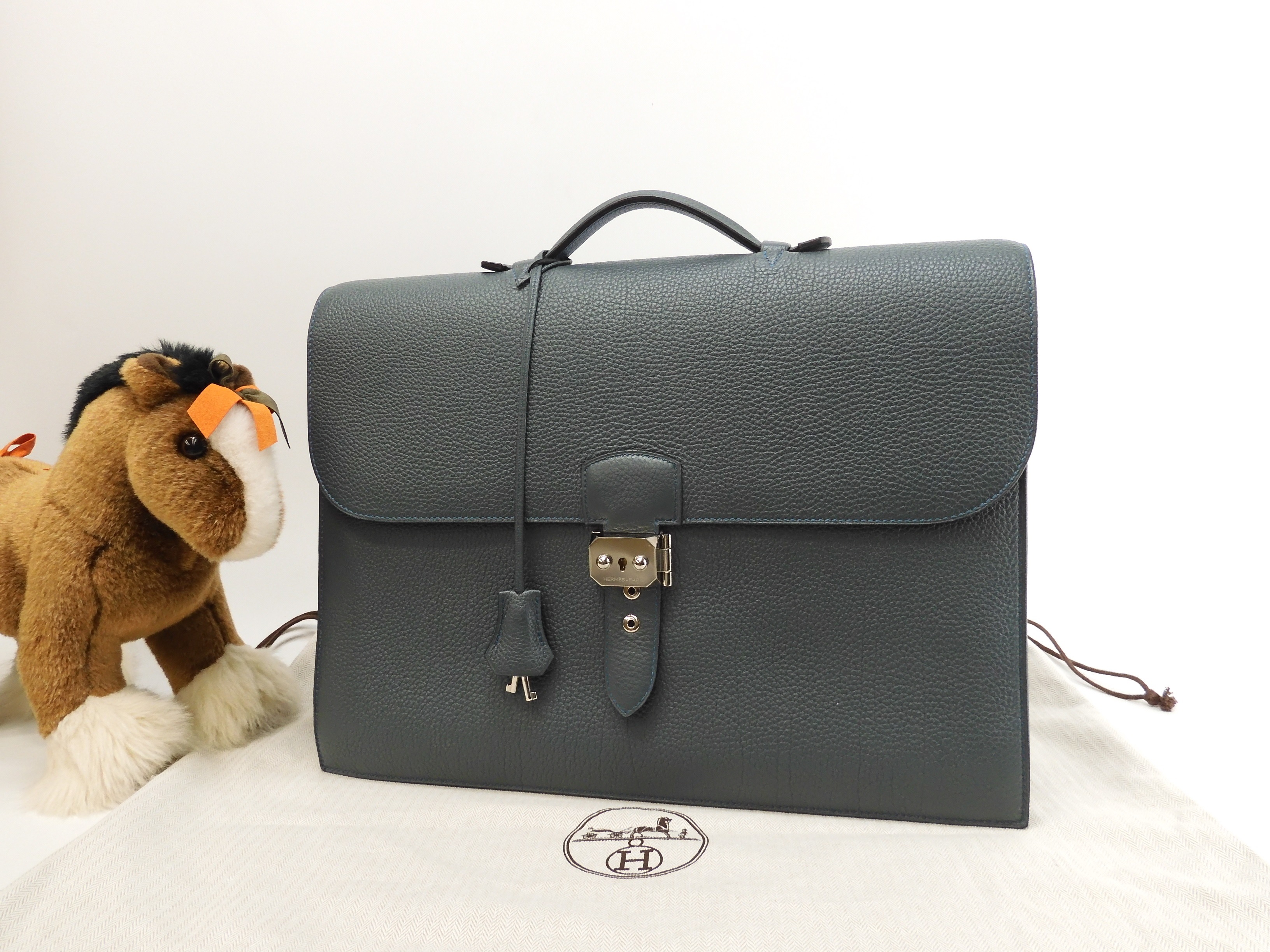 サックアデペッシュ38 トゴ/ブルー シルバー金具 ブリーフケース 未使用@Q