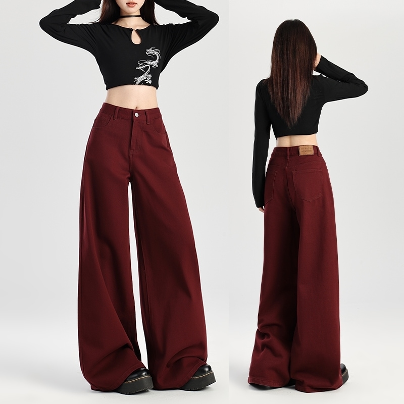 ボトムス パンツ Gパン ワイドパンツ デニムパンツ ロング丈 ファスナー ポケット ハイウエスト デニム シンプル カジュアル 大人 おしゃれ レトロ クール 無地 春 秋 冬 レディース デート