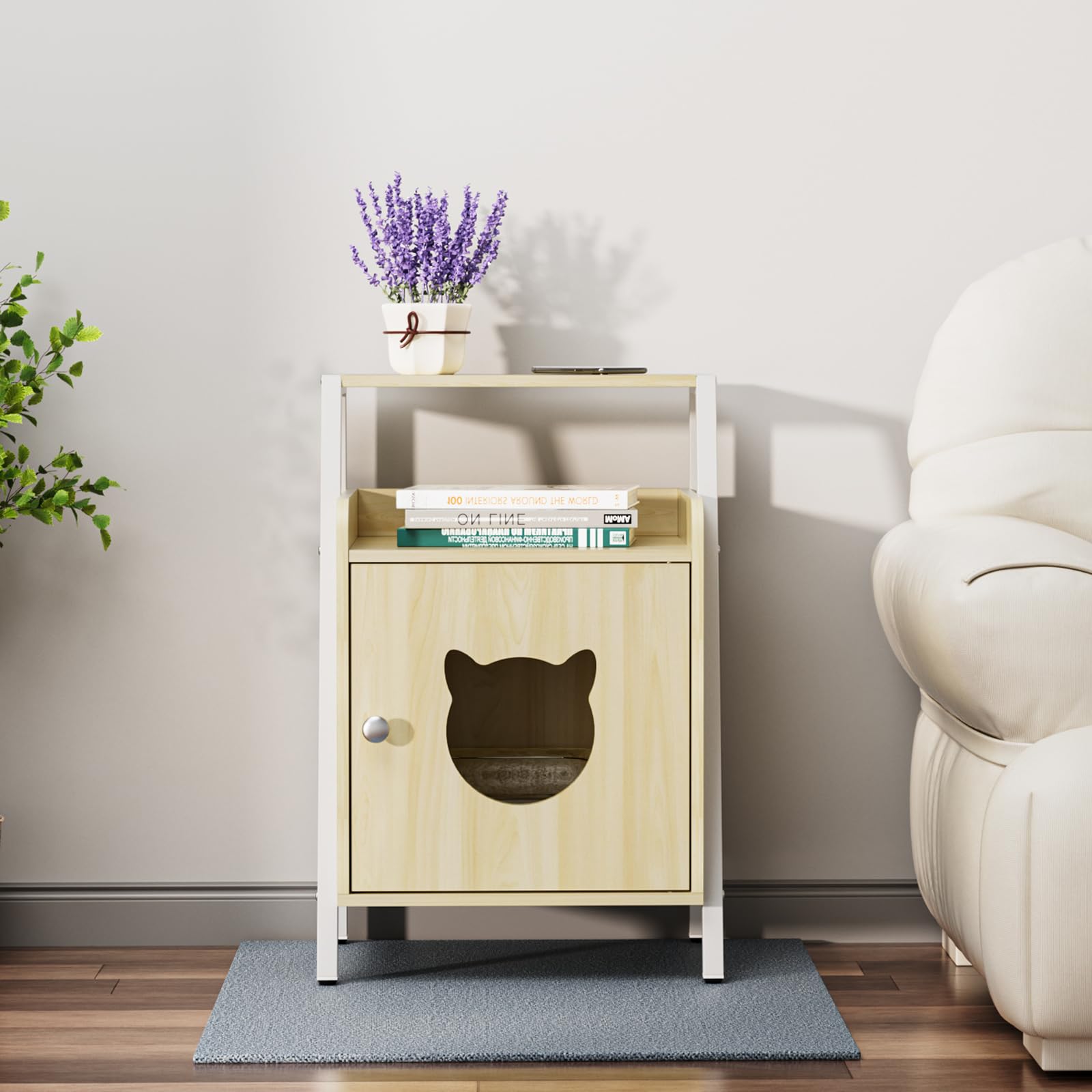 Iseebiz サイドテーブル ナイトテーブル ベッド横 多機能 猫ハウス キャットハウス 猫小屋 ベッドサイドテーブル 収納 棚 ベッド周り収納 玄関収納 おしゃれ 組立簡単 リビング ベッドルーム