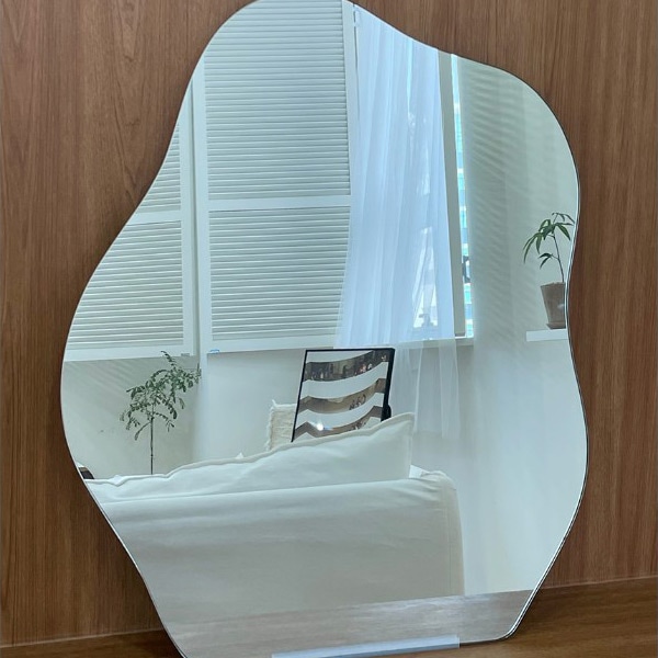 ウェーブミラー Lサイズ(70x56cm) 韓国人気 ウッドスタンド付き