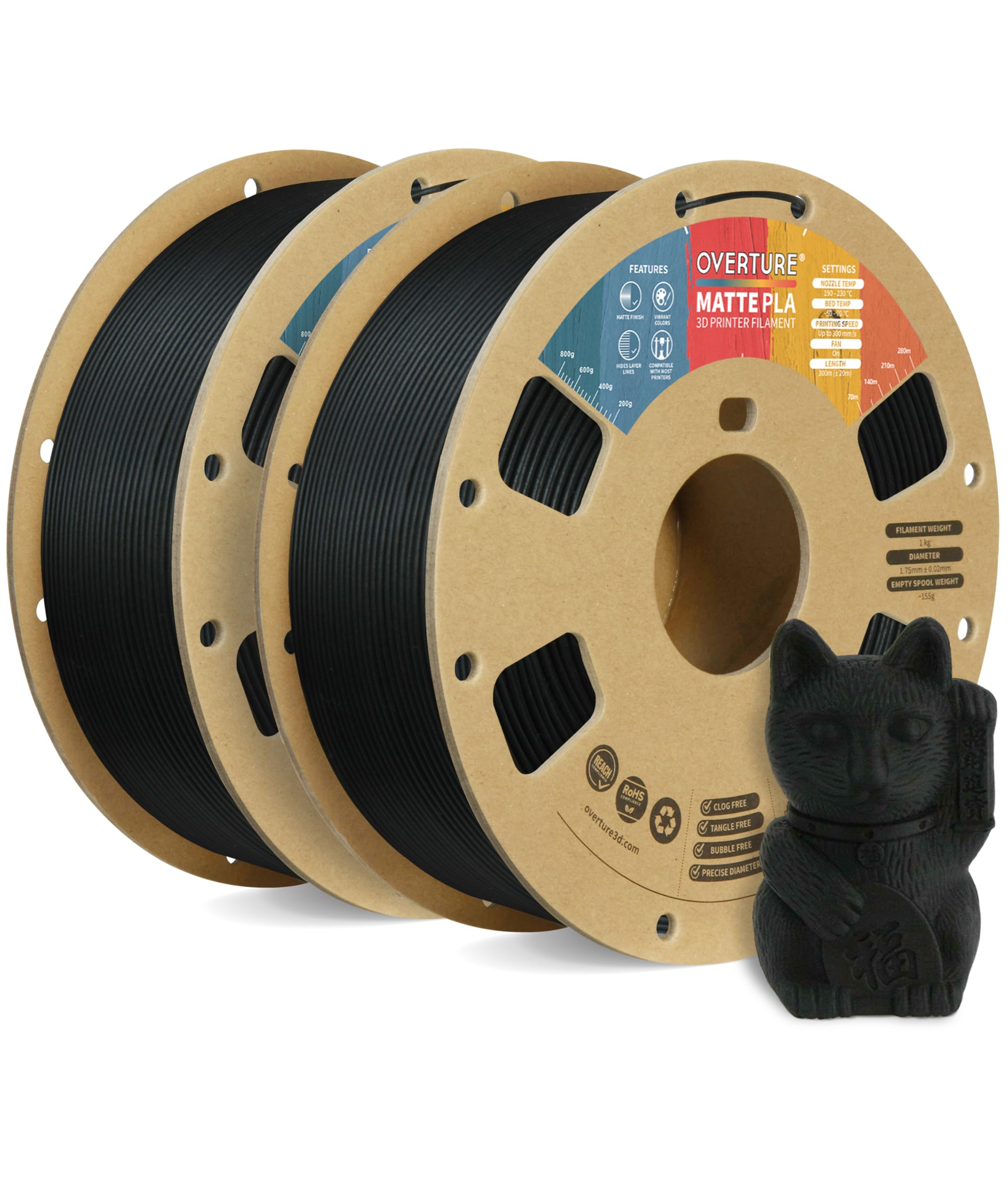 OVERTURE PLA フィラメント 3Dプリンター用素材 3D印刷 3Dプリンター フィラメント 1.75mm 1kgスプール 高い寸法精度 高密度 環境保護 ほとんどのFDMプリンターに適合 (