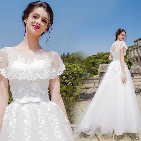 ウエディングドレス サッシュベルト 二次会 ウェディングドレス ボレロ 安い aラインドレス 花嫁 プリンセス 結婚式 ブライダル 披露宴 ロングドレス-382