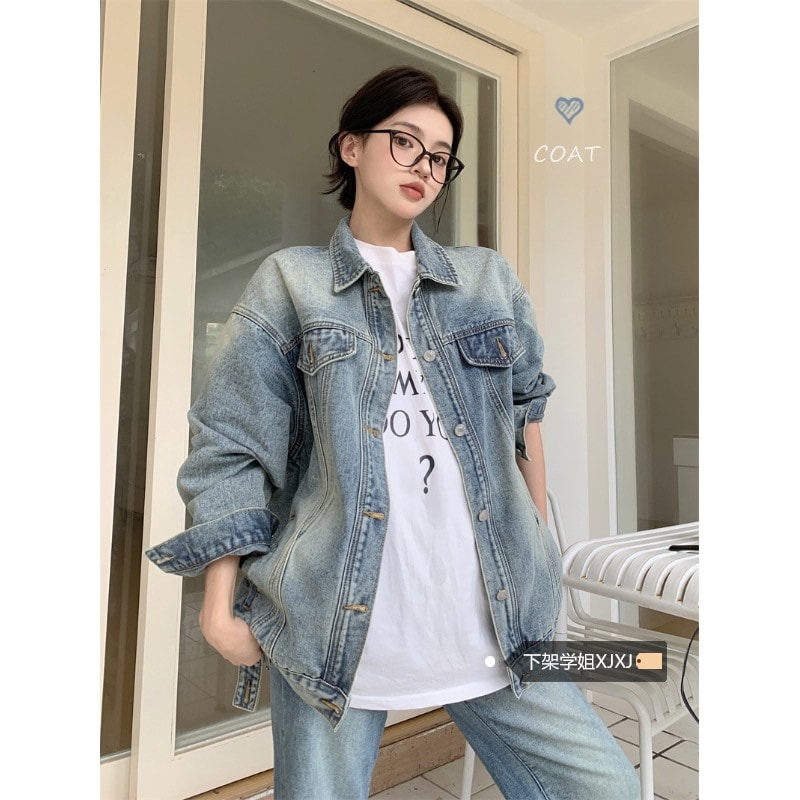新入荷韓国ファッション テーラードジャケット 韓国版chic長袖デニムジャケット春2025新ファッションカジュアルゆったりジャケットトップス
