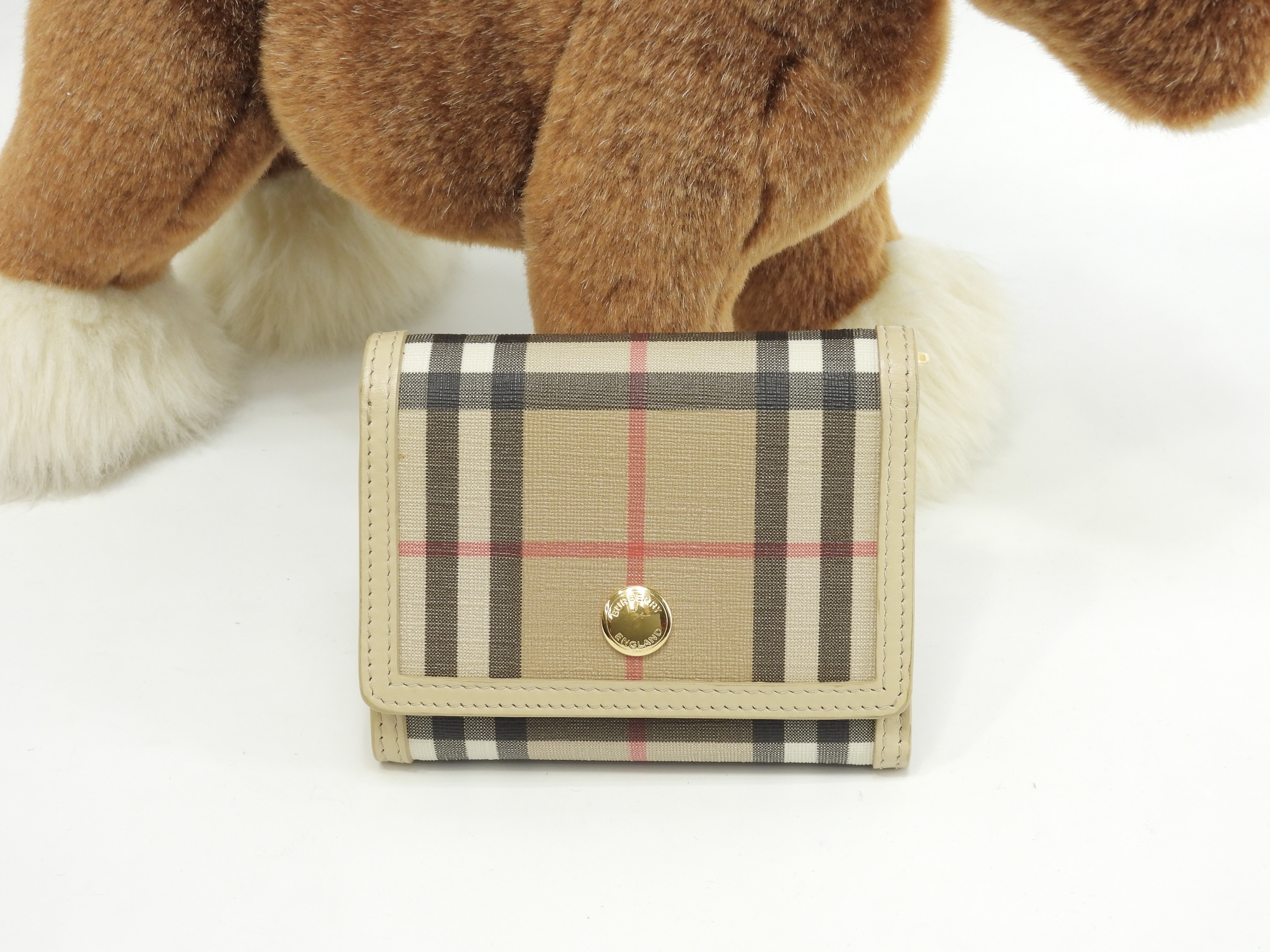 コンパクトウォレット チェック PVC/レザー 3折財布 スモールウォレット 美品@POPELFI071SEB