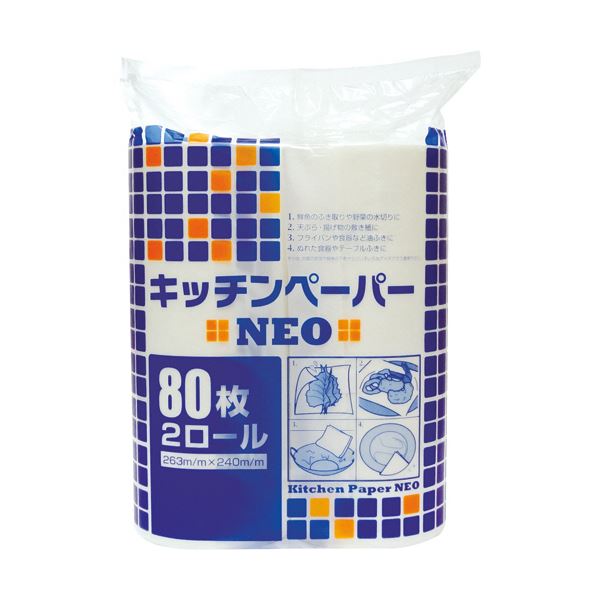 （まとめ） 大黒工業 キッチンペーパーNEO80枚／ロール 1パック（2ロール） 10セット