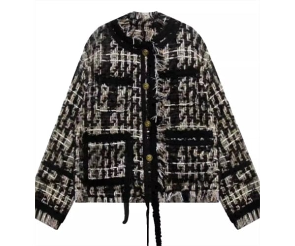 レディース ジャケット ノーカラージャケット ミドル丈 長袖 ポケット 厚手 ツイード フリンジ 大人可愛い カジュアル 上品 おしゃれ かっこいい レトロ こなれ感 ルーズ 個性的 クール