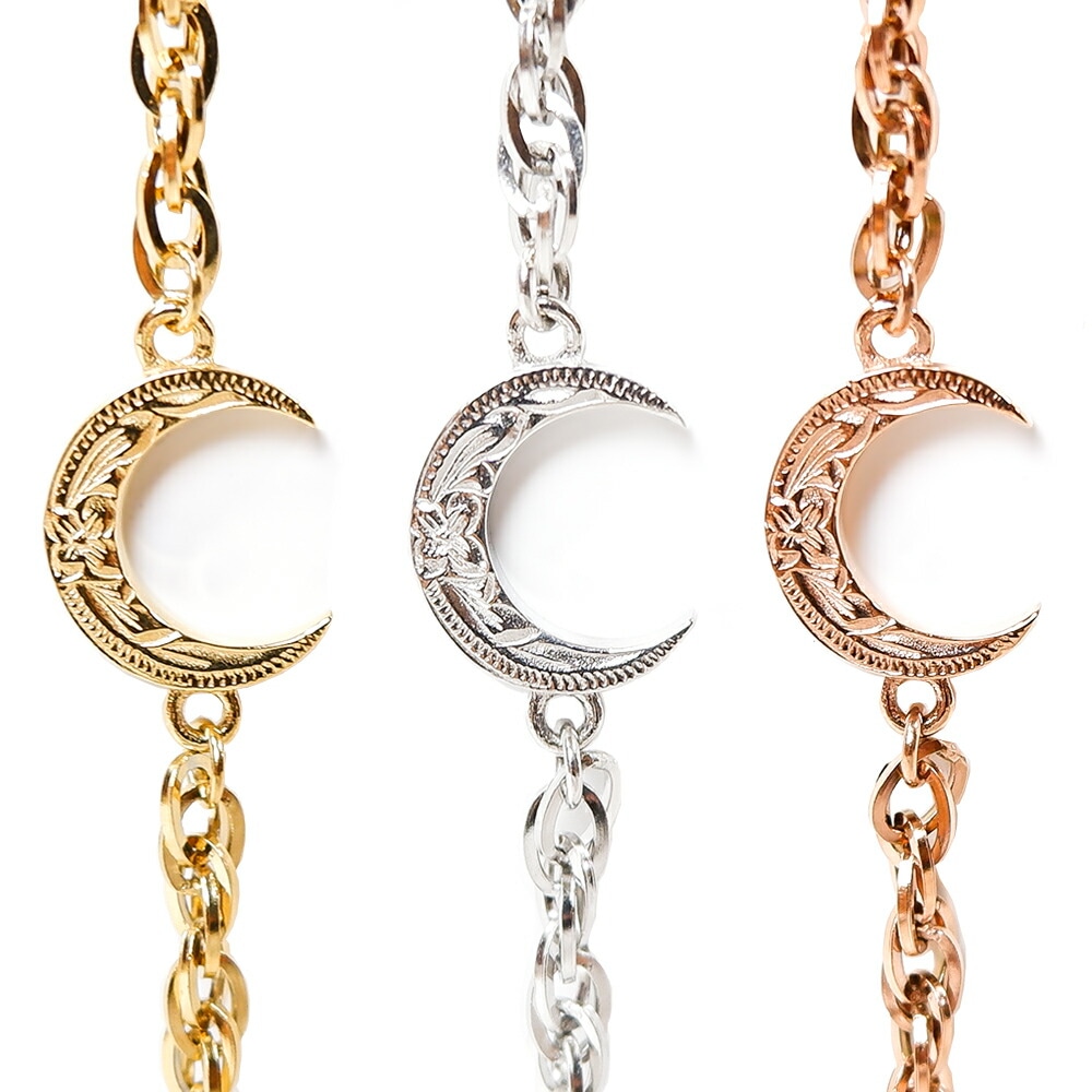 ハワイアンジュエリー ブレスレット レディース メンズ つけっぱなし 三日月 ムーン スクロール 波