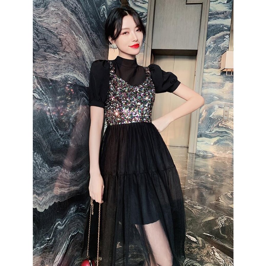 ウエディングドレス キラキラ aラインワンピース パーティードレス ミモレ丈ドレス 大きいサイズ 結