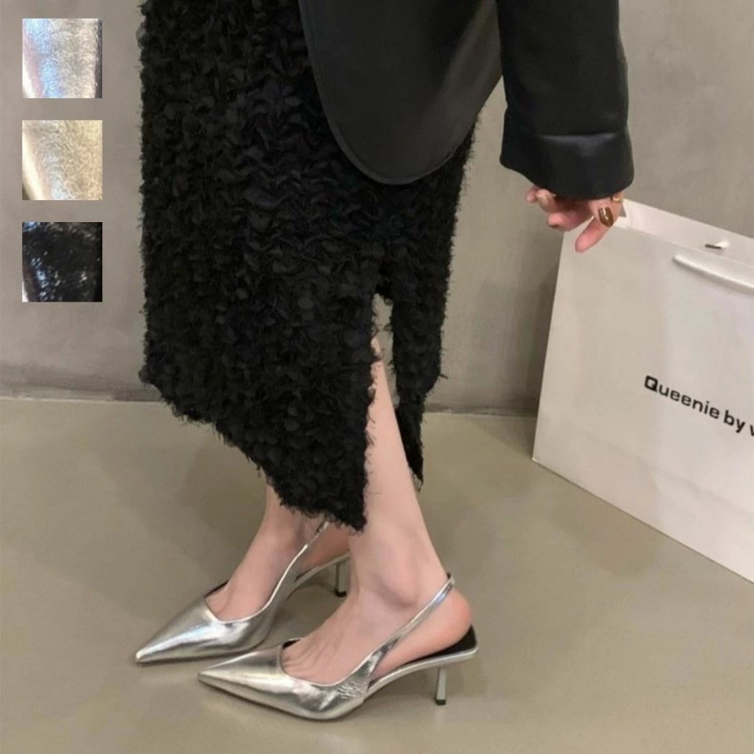 「期間限定セール」オフィスシーンにおすすめ！バックストラップ7cmヒールパンプス ポインテッドトゥ シューズ 靴 ヒール 美脚 脚長効果 スタイルアップ セレモニー フォーマル デイリー 上品 ストラ