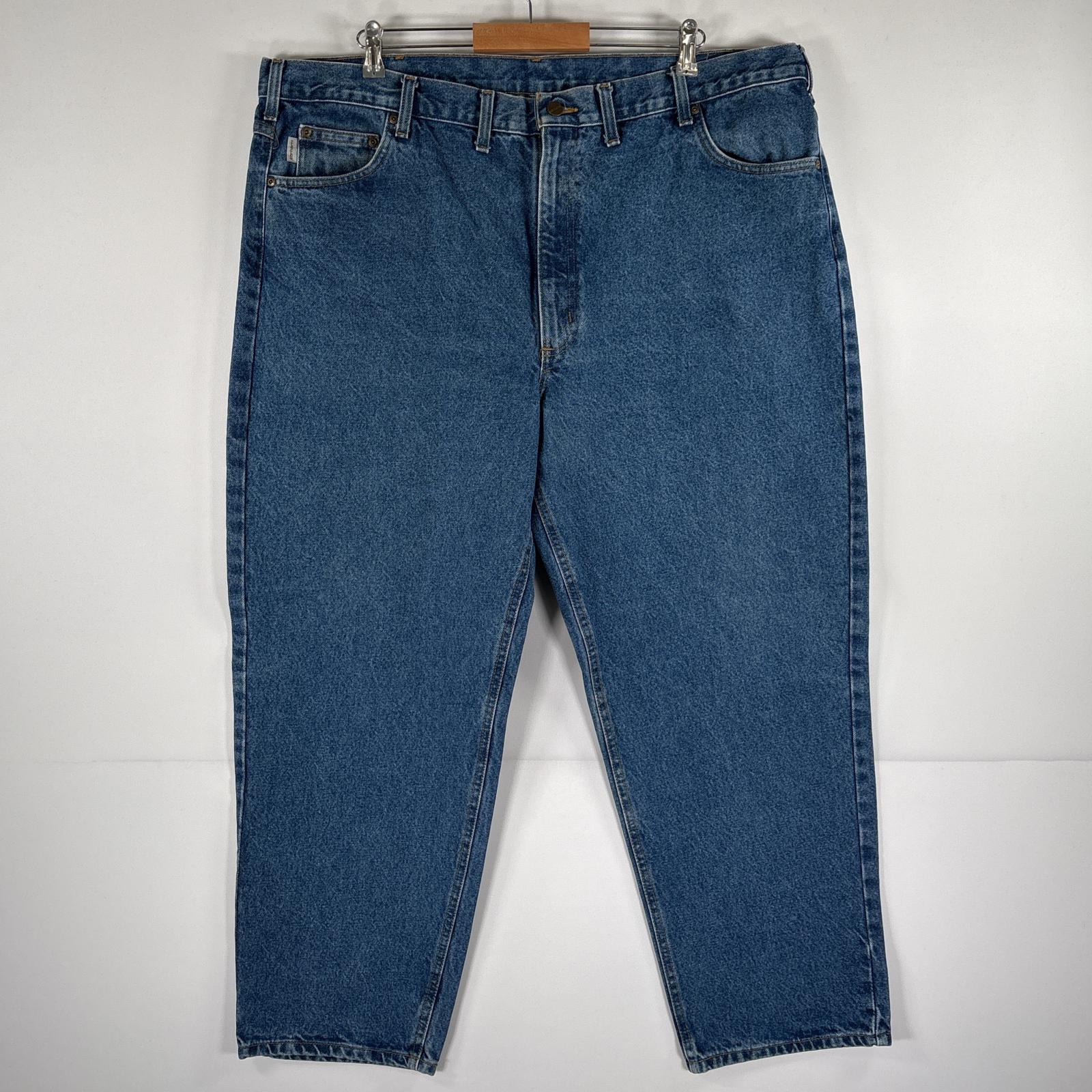 古着 デニムパンツ ワークパンツ ワンポイントロゴ 大きいサイズ 5ポケット ジーンズ ブルー メンズ