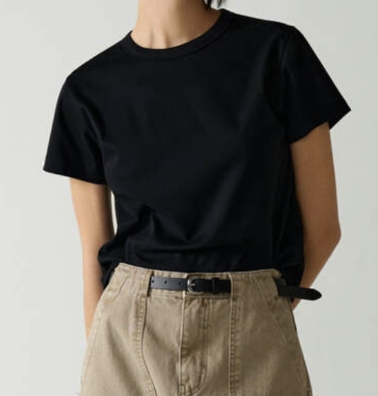 ファサードパターン Silket Cotton Cropped T-shirt Black