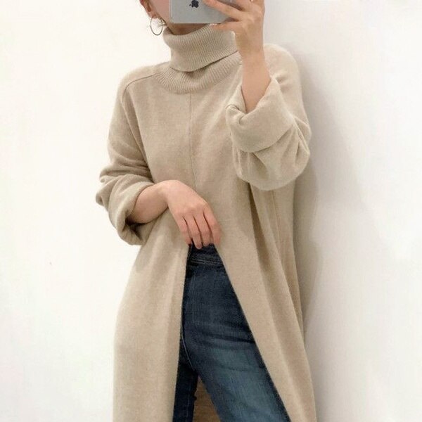 ２色 トップス カットソー ニット プルオーバー 秋冬 かわいい きれいめ カジュアル ロング 長袖 ボリューム袖 ホルンスリーブ ベルスリーブ キャンディスリーブ ぽわん袖 ハイネック タートルネッ