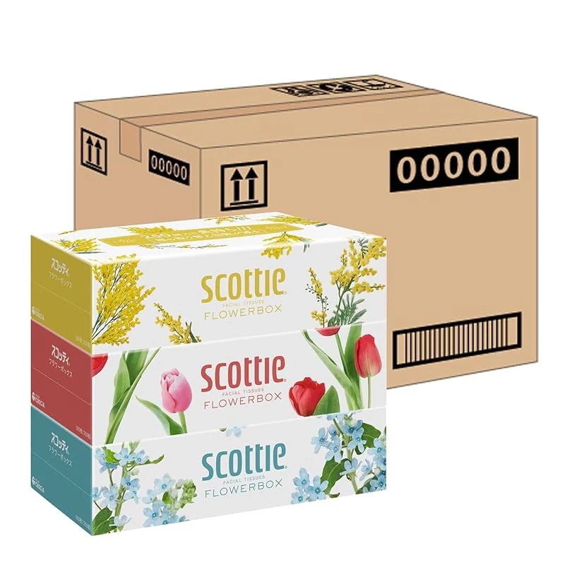 【即納】【ケース販売】 スコッティ フラワーボックス 長持ちティシュー 500枚(250組) 3箱 ×18入り