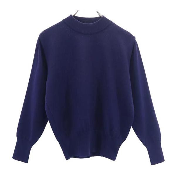 90s オールド ウール ロゴ刺繍 長袖 セーター M ネイビー系 ニット レディース
