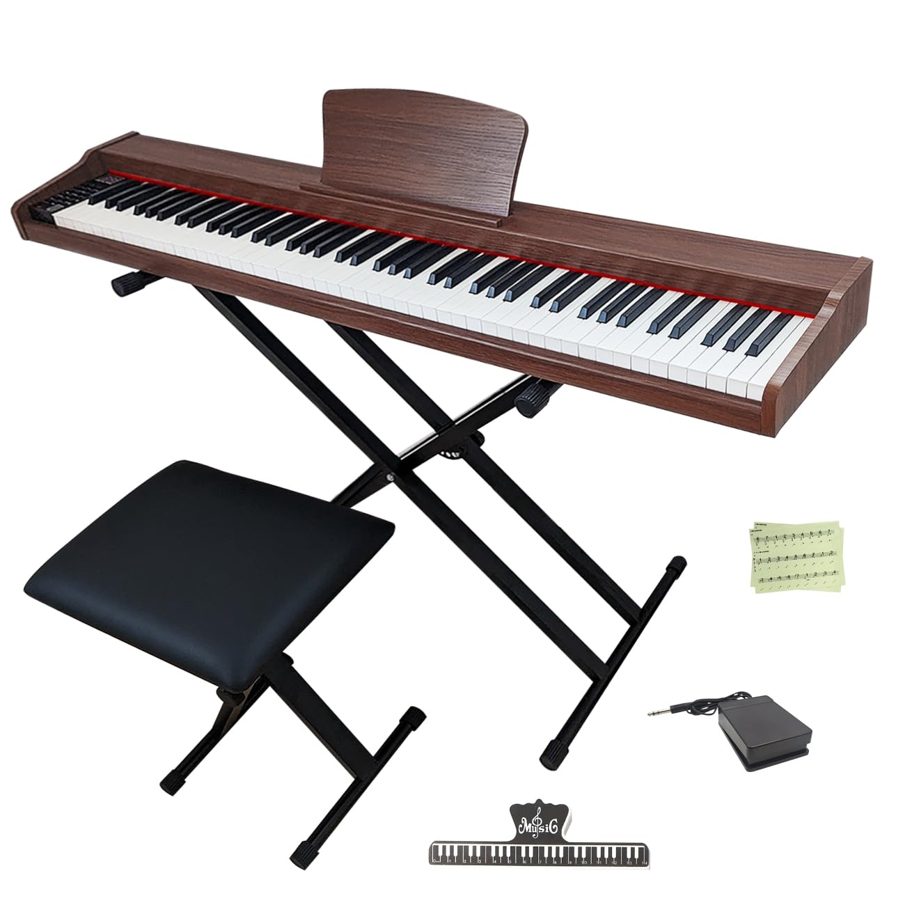 【木製電子ピアノ 3セット】Longeye ロンアイ 電子ピアノ 88鍵盤 MOLD2 スタンド付き 椅子付き 日本語表記 二つヘッドホン同時使用 MIDI端子対応 10mmストローク 380種類音色