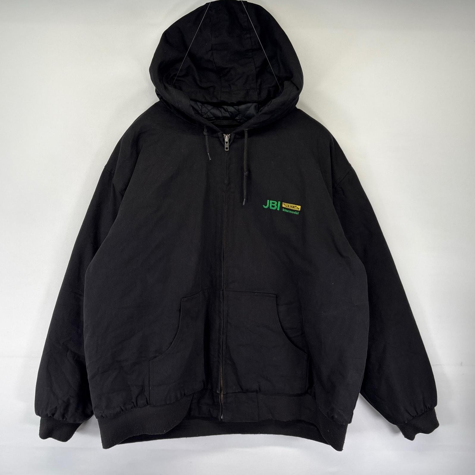 古着 コーナーストーン Corner Stone ダック ジャケット バックロゴデザイン アクティブJKT 中綿 フルジップ 2XL ブラック系 メンズ