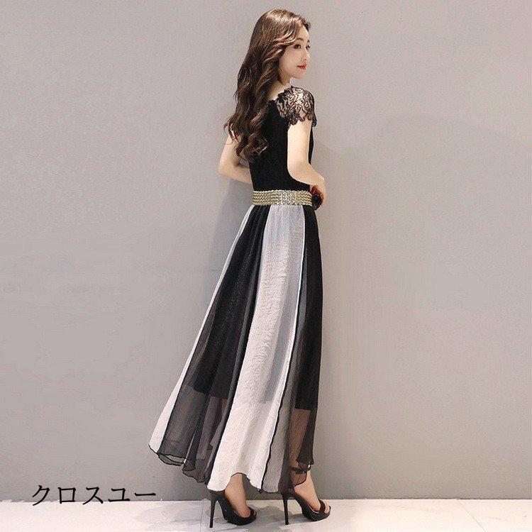 ワンピース レディース 夏 きれいめ ロングワンピース レース 切り替え ベルト付き 韓国風 シフォン 半袖 ロング丈 オシャレ 結婚式ドレス 着痩せ 通勤 上品 5,178円