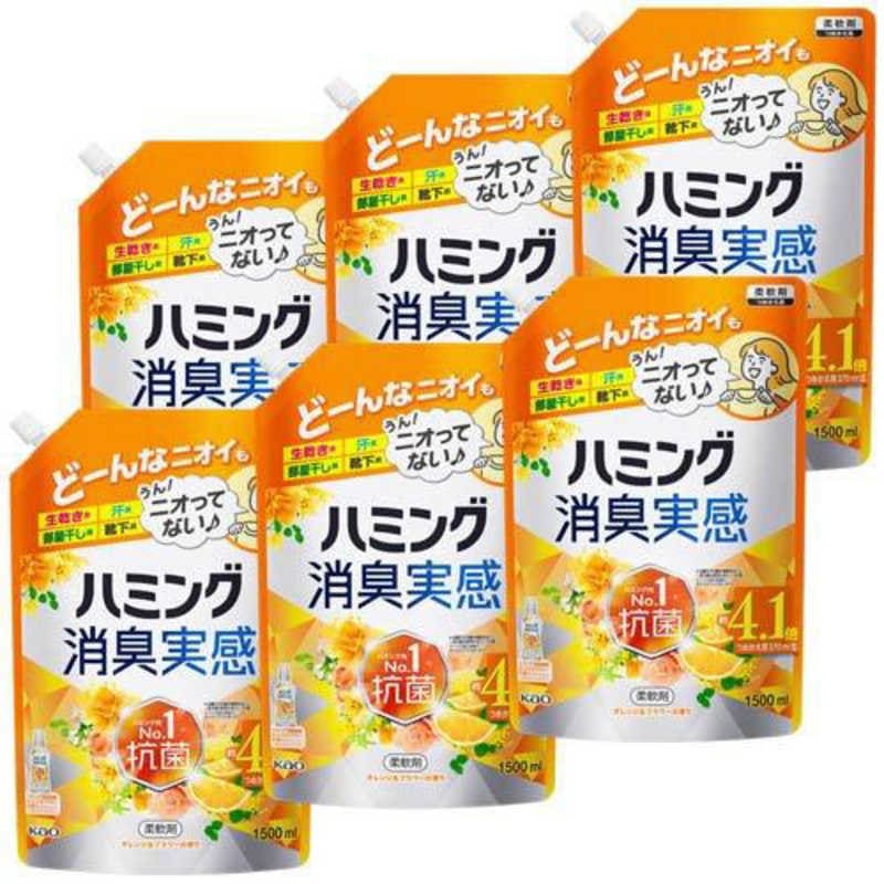 花王　(ケース販売) ハミング 消臭実感 オレンジ＆フルーツの香り つめかえ用 1.5L×6袋入り