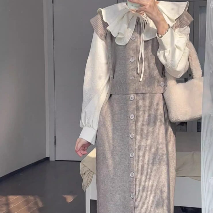 ニットツーピース ベスト ワンピ 2点セット セットアップ 高級 ニッチ ロング丈 袖あり ニット かわいい 大人可愛い きれいめ カジュアル 大人 上品 おしゃれ お洒落 かっこいい 大人女子