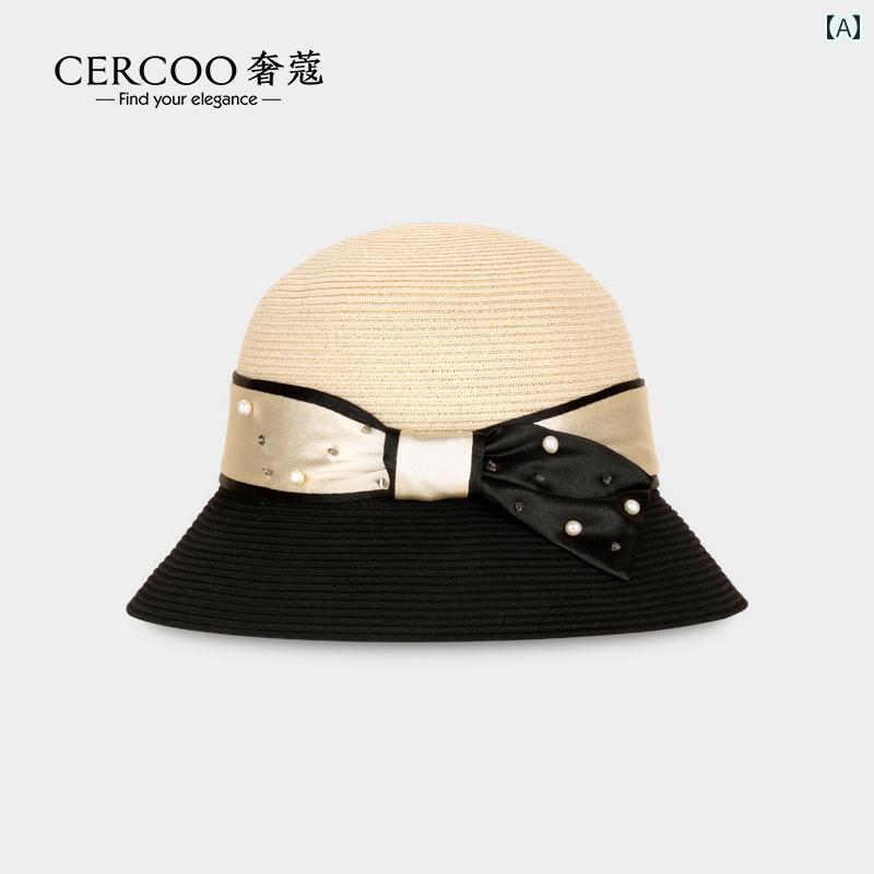 ファッション 麦わら レディース 帽子 リボン フェミニン レディース 夏 旅行 アウトドア レジャー ビーチ リゾート パール おしゃれ