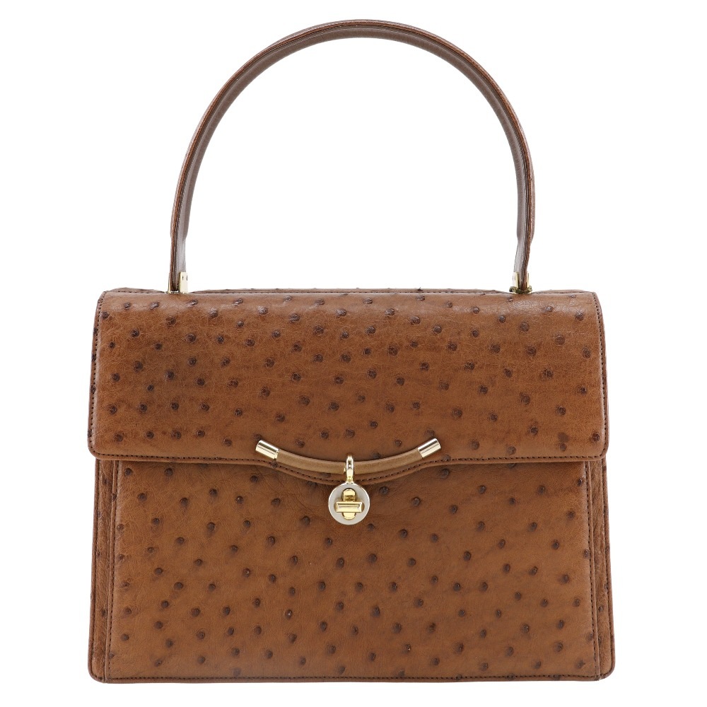 JRA ハンドバッグ オーストリッチ 茶 レディース 中古品 Aランク