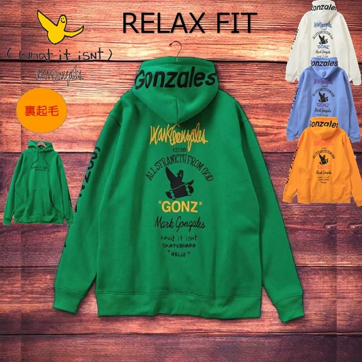 【(What it isNt) ART BY MARK GONZALES】 マークゴンザレス パーカー フロントプリント バックプリント フードプリント 袖プリント スケーター ダンス ストリート リ