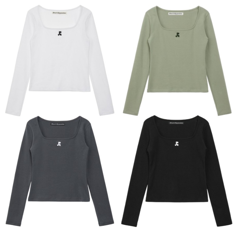 SQUARE NECK LONG SLEEVE スクエア ネック 長袖 ロゴ Tシャツ ロンT (4カラー)