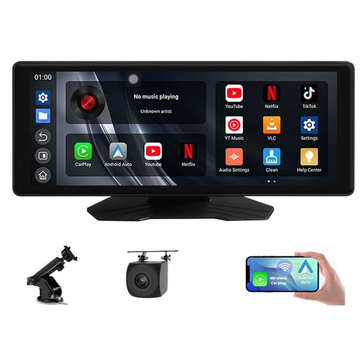 ディスプレイオーディオ CarPlay Android Auto　10.26インチ YouTube/Netflix 視聴 同時使用可 デュアルWi-Fi　Bluetooth 　バックカメラ付属