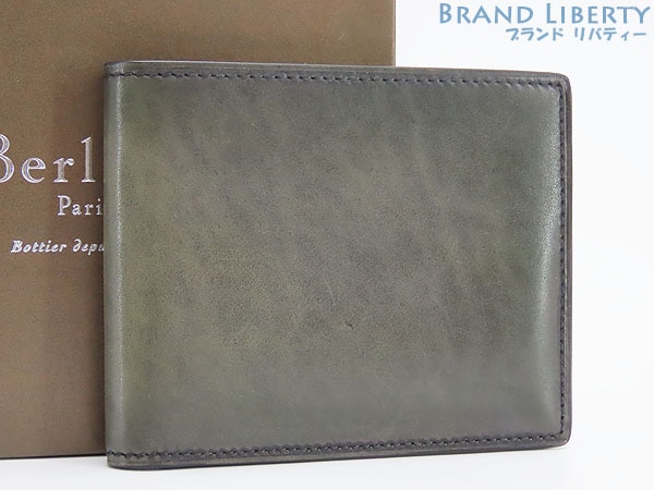 美品ベルルッティマコレスクリットレザーコンパクトウォレット二つ折り札入れ財布コンパクト財布カードケースグリーン