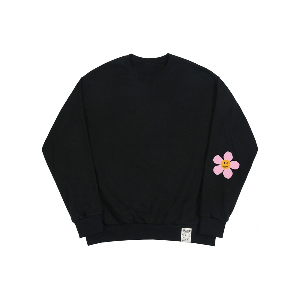 GRAVER エルボーピンクフラワードットスウェットシャツブラック