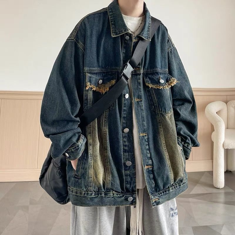 デニムジャケット ヴィンテージは古いデニムジャケットの男性ルーズ百カジュアルジャケットジャケットを行う