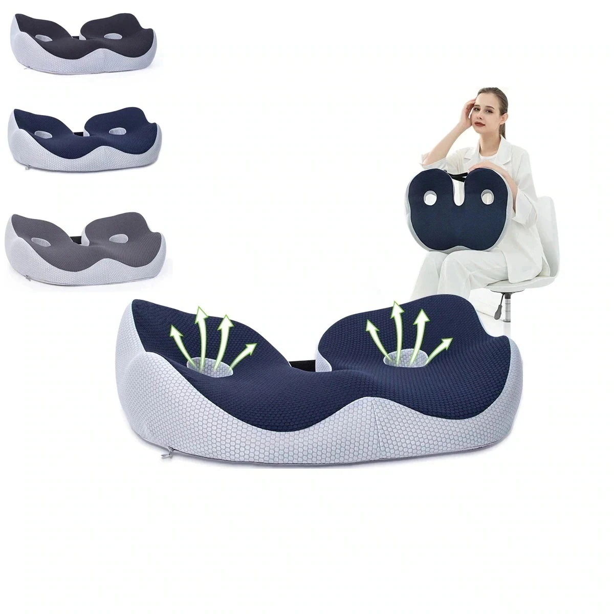 【急速出荷!】5点セット クッション 座布団 フロアクッション 低反発 椅子 お尻が痛くならない姿勢 骨盤矯正 腰痛 痔 対策 U字 円座クッション 大きい 車 椅子用