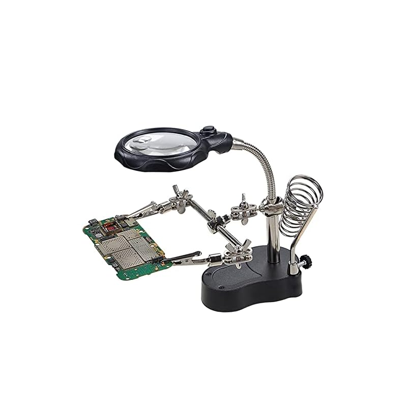 スタンドルーペ LEDライト付き 拡大鏡 主鏡3.5倍 補助鏡12倍 はんだごて台 半田 スタンド ライト付き ワニ口クリップ付き 調整可能 ルーペ付き 精密作業用 溶接時計修理検出回路修理 ワークシ
