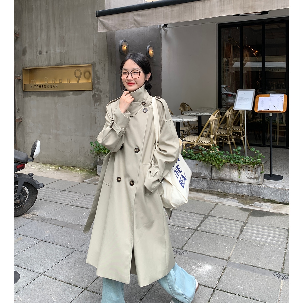 ブレスト ロングウインドブレーカージャケット 2024初秋 韓国風 エレガント 韓国ドラマ ヒロイン トップス レディース