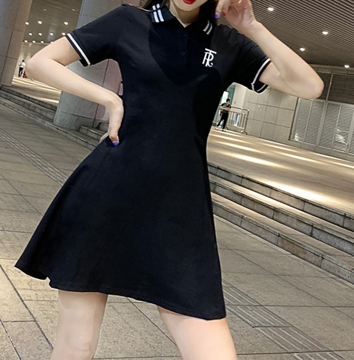 【送料無料】レディース 2カラー ポロシャツワンピース 半袖 ロゴ ワンポイント ミニ丈