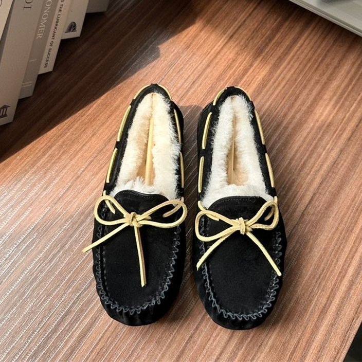 モカシンムートンローファーレディースシューズあったかもこもこ