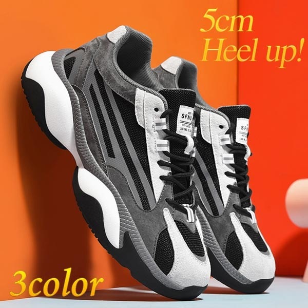 【5cmUP】 スニーカー メンズ 新作 レースアップ 厚底 夜光 光る ホワイト ブラック グレー
