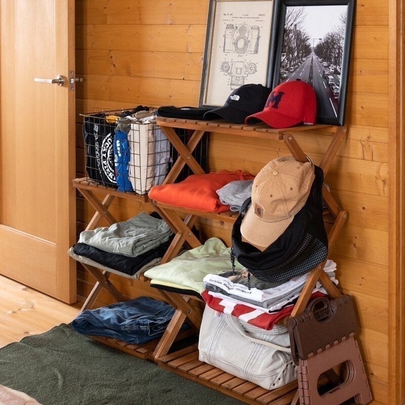 ラック 棚 折りたたみ ナチュラルモダン 木製 おしゃれ 折り畳み アカシア材オイルステイン塗装 すのこ棚 完成品 省スペース シンプル 4段