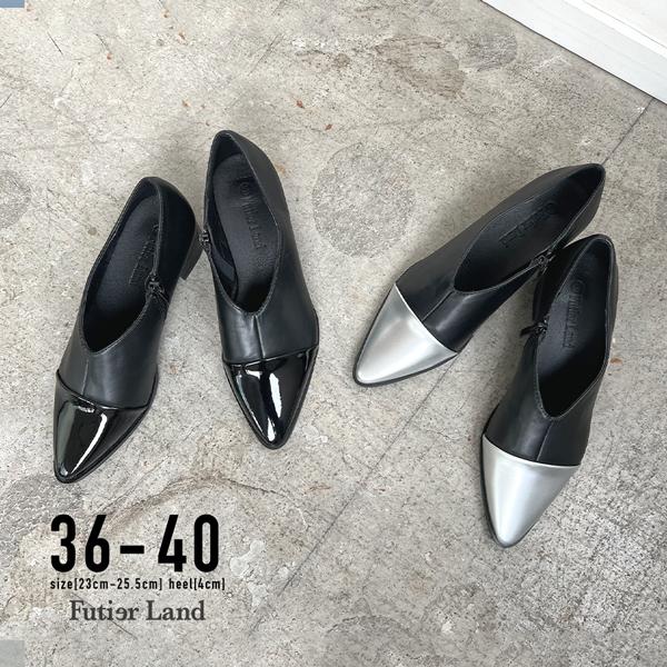 パンプス レディース 秋 冬 きれいめ カジュアル シンプル かわいい おしゃれ 韓国ファッション / トゥコンビVカットポインテッドトゥシューズ 4,628円